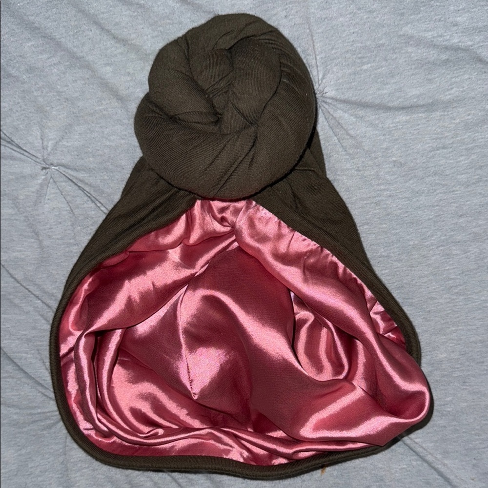 Brown and Pink Satin-Lined Hair Wrap